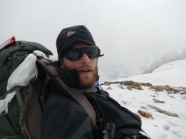 Looking tired but happy as I finally reach the top of the Lumbha Sumba Pass (5130m) after crossing two other 5100+m passes to get this far. The clouds were coming in fast causing problems with visibility. A large storm followed too.
