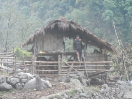 A small bamboo hut in the middle of the jungle at the edge of the Arun River. After getting caught out by another storm the farmer was very kind and let me stay here overnight.