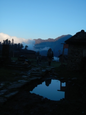 The morning sun south of Lukla as I head north back into the mountains.