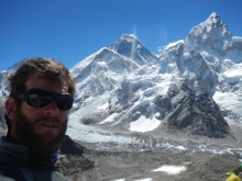 At the top of Kala Patthar (5555m) looking directly at Everest (8848m), Lohtse (8516m) and Nupste (7861m)