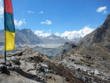 The view of the route across the glacier and the route to Gokyo. Also Cho Oyu, 8201m, the worlds sixth highest mountain can be seen in the background
