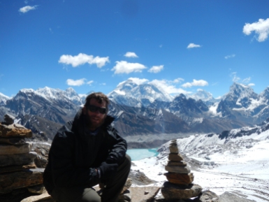 The view from the Renja La Pass (5345m) looking towards Everest in the background.